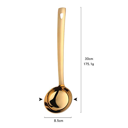 Gold Soup Ladle, BuyGo Large Serving Soup Spoon Stainless Steel Long Handle Soup Pan Ladle for Cooking, Stirring, Dishwasher Safe, 11.81 inches - Thumbnail 6