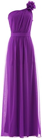 Diyouth Long Chiffon Bridesmaid Dresses One Shoulder Flower Formal Gowns Purple Size 4