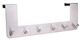 Over Door Hook, Heavy Duty Over The Door 6 Hooks Organizer Rack, Brushed Stainless Steel