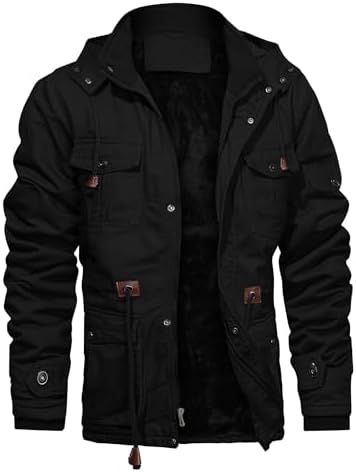 CHEXPEL Men's Thick Winter Jackets with Hood Fleece Lining Cotton