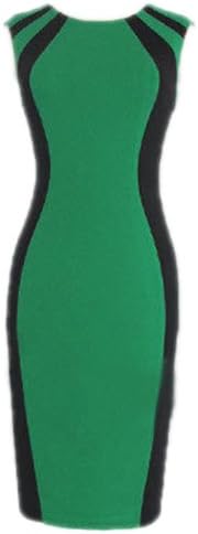 Yisqzjzj Illusion Color Patch Bodycon Cocktail Party Pencil Dress Green8/10