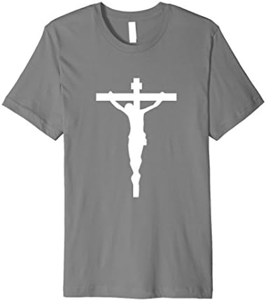 Mens White Crucifix T-Shirt Christian Catholic Jesus Cross XL Slate