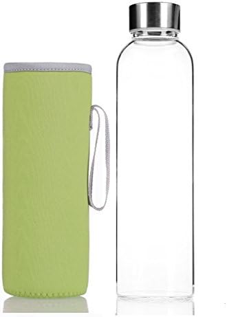 July Sky Stylish Portable Borosilicate Glass Water Bottle with Colorful Protective Bag (18.5oz,Green)