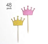 Happy Shop Glitter Pink and Gold Crown Cupcake Toppers 48 Pieces for Girls Princess Birthday Party,Baby Shower Decor,Wedding Party Decorations Supplies