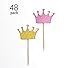 Happy Shop Glitter Pink and Gold Crown Cupcake Toppers 48 Pieces for Girls Princess Birthday Party,Baby Shower Decor,Wedding Party Decorations Supplies