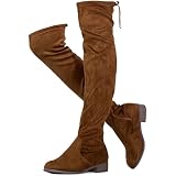 RF ROOM OF FASHION Women's Wide Calf Slouchy Knee High Boots – Cognac PU, Block Heel | Wide Width Comfort