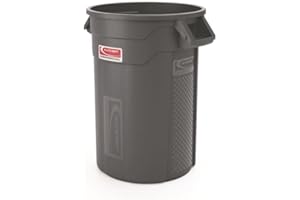 Suncast Commercial Products 32 Gallon Trash Can with Vented Channels, Ergonomic Handles, Rolled Upper Lip, Made in The USA, Gray