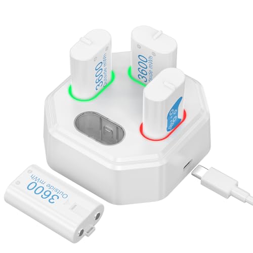4 Pack Rechargeable Batteries for Xbox Controller,Charger Dock with 4 x 3600mWh NiMH Battery for Xbox One/Xbox Series X|S,Xbox One S/X/Elite Wireless Controller