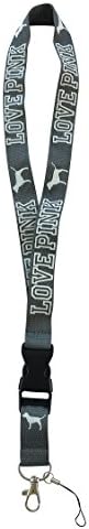 Victoria's secret Love Pink Detachable Lanyard Grey with white lettering for keys cell phones clip clasp breakaway heavy duty
