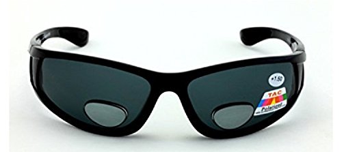 Mens Wrap Around Sport Sunglasses Polarized Plus Bifocal Reading Lens Black - 2.25