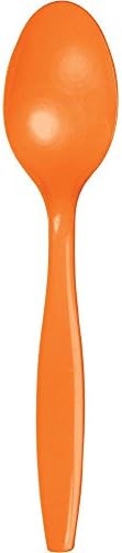 24 Wedding Birthday Party Tableware Plastic Heavy Duty Spoons (Sunkiss Orange)