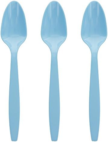 Amcrate Light Blue Disposable Medium Weight Plastic Spoons - Ideal for Weddings, Party’s, Birthdays, Dinners, Lunch’s. (Pack of 100)