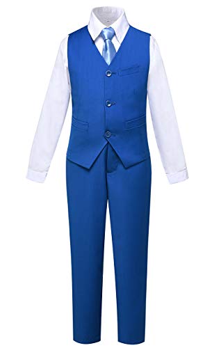 Suit for Boys 4 Piece Ring Bearer Suits Slim Fit Vest and Pants Set Royal Blue Size 3T