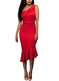 Common Women Elegant Single Shoulder Ruffle Mermaid Midi Dance Bodycon Dress