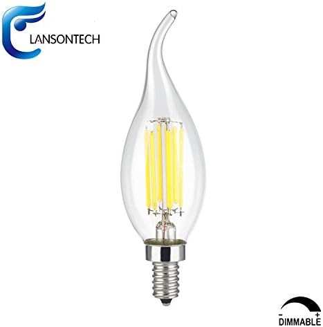 LANSONTECH 6W LED Filament Candle Bulb, Dimmable, Daylight (Neutral White) 4000K,60W Incandescent Replacement, 600 Lumens, E12 Candelabra Base,C35 Flame Shape Bent Tip