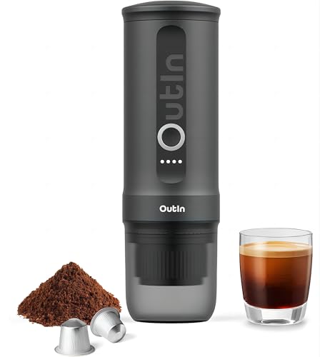 OutIn Nano Portable Electric Espresso Machine, Travel Coffee Maker | Self-Heating USB-C Car Coffee Maker for Ground Coffee & NS Capsules, Ideal for Camping, RV, Hiking and Office, Space Gray