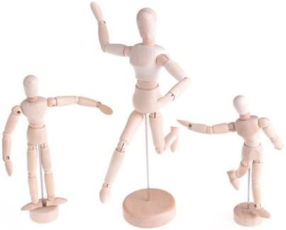 3 Pcs Artist Paint Sketch Drawing Model Wooden Human Manikin Jointed Mannequin Movable Limbs Doll(5.5/8 /12 inches)