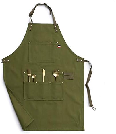 Jeanerlor - Cotton Canvas Apron with Pockets for Women (Army Green) | Waterproof, Adjustable Neck Strap, Adjustable Size S to L