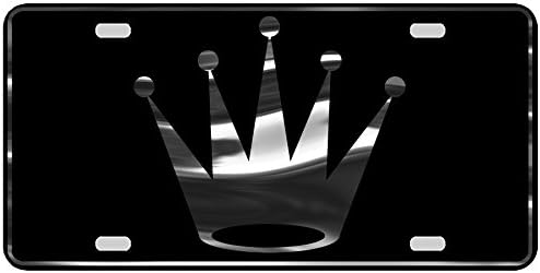 CustoMonsterDesigns Crown License Plate Royalty License Plate Chrome Mirror Silver on Black Mirror License Plate S2