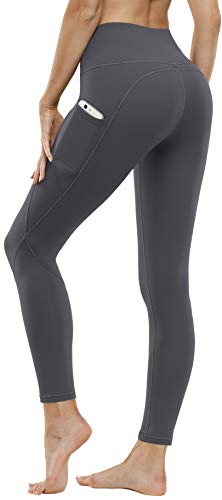 FUNANI High Waist Yoga Pants with Pockets, Tummy Control Yoga Pants for Women, 4 Ways Stretch Workout Leggings with Pockets (Grey,M)