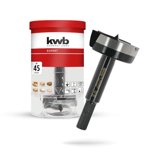kwb Forstner Bit, Ø 45 mm, Cup Drill Bit (for Wood, Forged Drill Head, Special Grinding, Fast, Tear-Free Drill Holes, 4-Sided Ground Centre Point, Durable, for Cordless Screwdrivers & Drills)