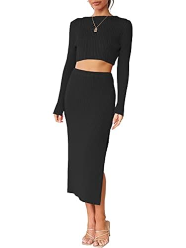 ANRABESS Piece Outfits for Women Sexy Long Sleeve Crewneck