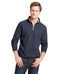Izod Men's Sueded Jersey Quarter Zip Midnight Blue Pullover Sweatshirt (Double Extra Large)