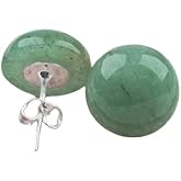 Gemstone Studs - Real Jade Jewelry for Women - Sage Light Green Stone Earrings - Hypoallergenic - Ball Earring Post 6mm, 8mm - Lapis Lazuli - Tiger Eye - Flat Back Large 12mm Earring - Handmade - Gifts for Anniversary - Graduation - Back to School - Teacher Appreciation - Mens Birthstone Birthday Gift