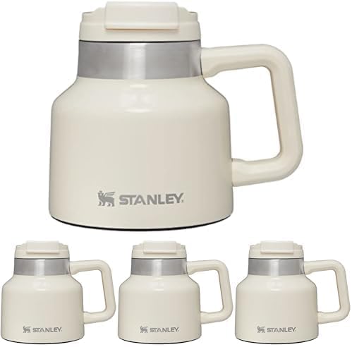 STANLEY Tough-To-Tip Admiral's Mug 20 oz | Twist-on Flip Open Lid | Wide Body with Non-Skid Rubber Base | Insulated Stainless Steel Coffee Cup | BPA-Free | Cream Gloss (Pack of 4) Image