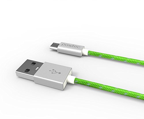 Pawtec Premium USB 2.0 A Male to Micro B USB Charger with Sync 480-Mbps, Extra Long 6 Feet/1.8 Meter Nylon Braided Charger Cable (Lime Green)
