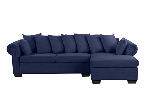 Modern Large Microfiber Sectional Sofa, L-Shape Couch with Extra Wide Chaise Lounge (Navy)