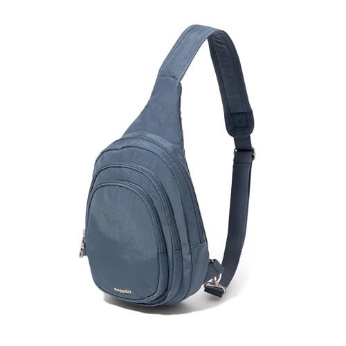 Baggallini Securtex® Anti-Theft Triple Zip Sling 8.6"x15.2" Travel Crossbody Backpack with RFID Wallet Locking Zipper