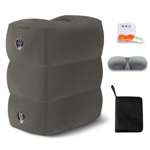 iFCOW こひざまくら 足枕 空気足置き 旅行便利グッズ フットレスト 足置き 長座用 足マットレス アイマクスとみみせん付き フットピロー 高さ調節できる エアークッション エアーフットレスト フットマットレス 携帯便利 チャコール