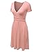 Plus Size Solid Colored Wrap Surplice Short Sleeve Dress CORAL XL