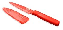 Kuhn Rikon 4-Inch Nonstick Colori Serrated Paring Knife, Red