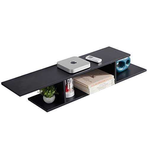 Sunon TV Stand Floating Wall Mounted Entertainment Center Media Console Wood Storage Shelf with Cable Management Slot(Black)