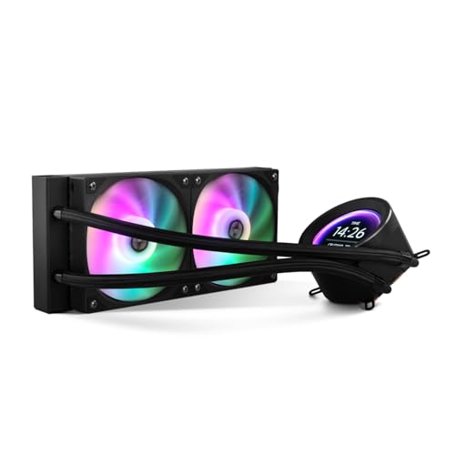 X-240 LCD BLACK - Refrigeración líquida ARGB con pantalla LCD personalizable, Intel y AMD, 2 ventiladores 120mm control PWM, bomba base de cobre, radiador doble aluminio, negro
