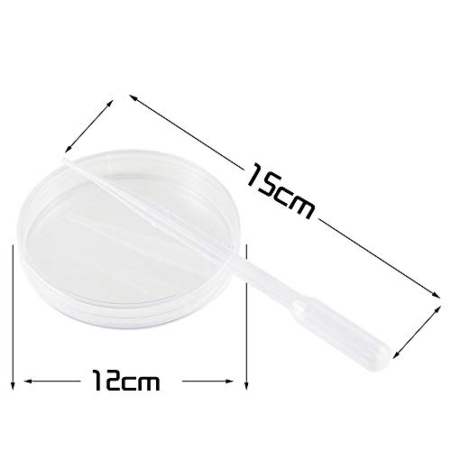 UPlama Petri Dish Set with Lids, Pack of 10 120mm x 20mm Sterile Plastic Petri Dish Set with 100 Plastic Transfer Pipettes (3ml) Perfect Kit for School Science Fair Projects Birthday Parties