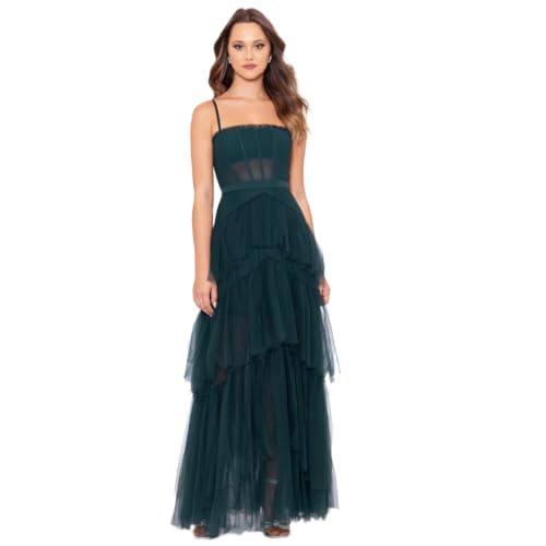 Betsy & Adam Women's Long Mesh Corset Dress, 10, Hunter