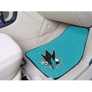 2 Piece NHL Sharks Car Mat Set Sports Car Floor Mats for Cars SUVs RVs Truck Van Carpet Rugs Team Logo Printed Universal Fit Durable Vinyl Backing Ice Hockey Fans Gift, Nylon, Blue, 27"x17"