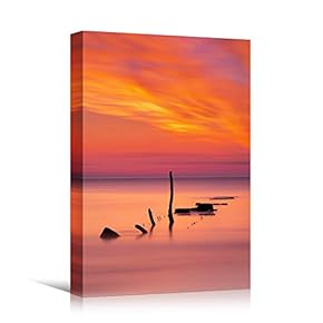 signwin Canvas Wall Art Ocean Sunset Coastal Orange...