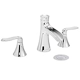 Wovier Chrome 8-16 Inch Widespread Waterfall Spout Bathroom Sink Faucet with Supply Hoses,Two Handle Three Hole Lavatory Faucet,Basin Mixer Tap With Pop Up Drain