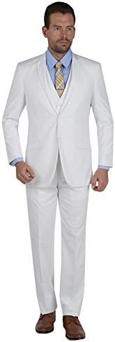 Tazio Mens Suit 2 Button 3 Piece Slim Fit White 48R