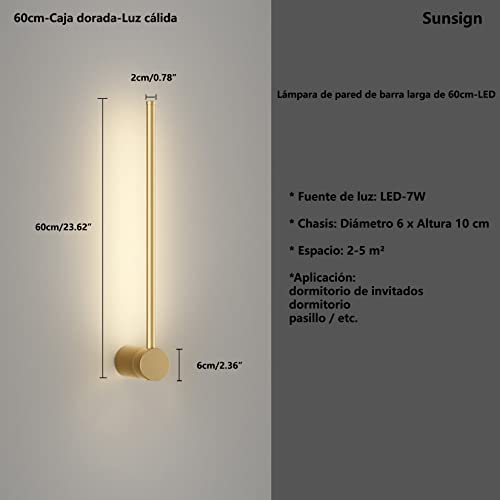 Sunsign iluminación for Pared de tira larga de luz de pared lineal LED moderna, Diseño creativo giratorio Fondo de la sala de estar Dormitorio Cabecera de cama lámpara de pared interior (60CM-Gold)