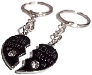 halo accessories Broken heart black enamel Big &,Little Sister Pendant keyring key chain BFF G2