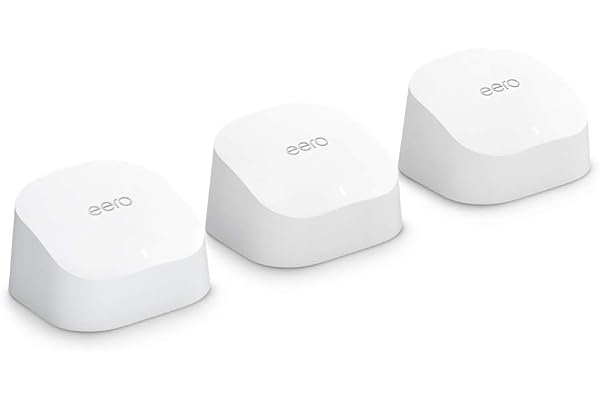 Like-New Amazon eero 6 mesh wifi system - Supports internet plans up to 500 Mbps, Coverage up to 4,500 sq. ft., Connect 75+ devices, 3-pack (1 router + 2 extenders)