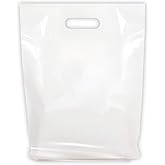 Merchandise Bags, Die Cut Handles, Strong, Durable, and Tear Resistant Bags Perfect for Retail, Boutiques, or Any Events, Different sizes and colors (White, 12x15 Inch (Pack of 100))