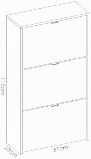 Sapateiro de 3 Portas, 18 pares, Melamina branca brilhante, 61x113x25cm