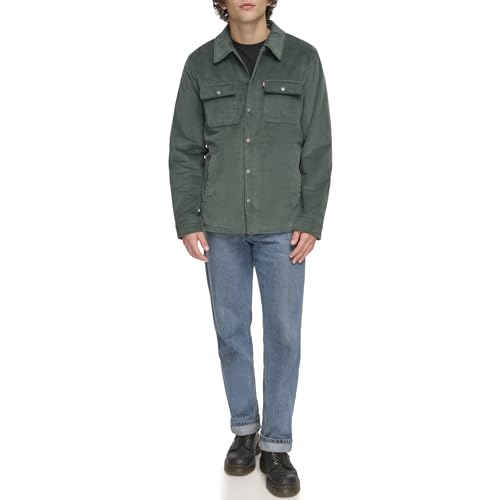 Levi's Plaid Sherpa-Lined Hooded Shirt Jacket, Atlantis Corduroy, S