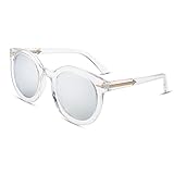 BLUEKIKI YEUX Women Polarized Sunglasses Vintage Oversized Round Mirror(Silver, 61)
